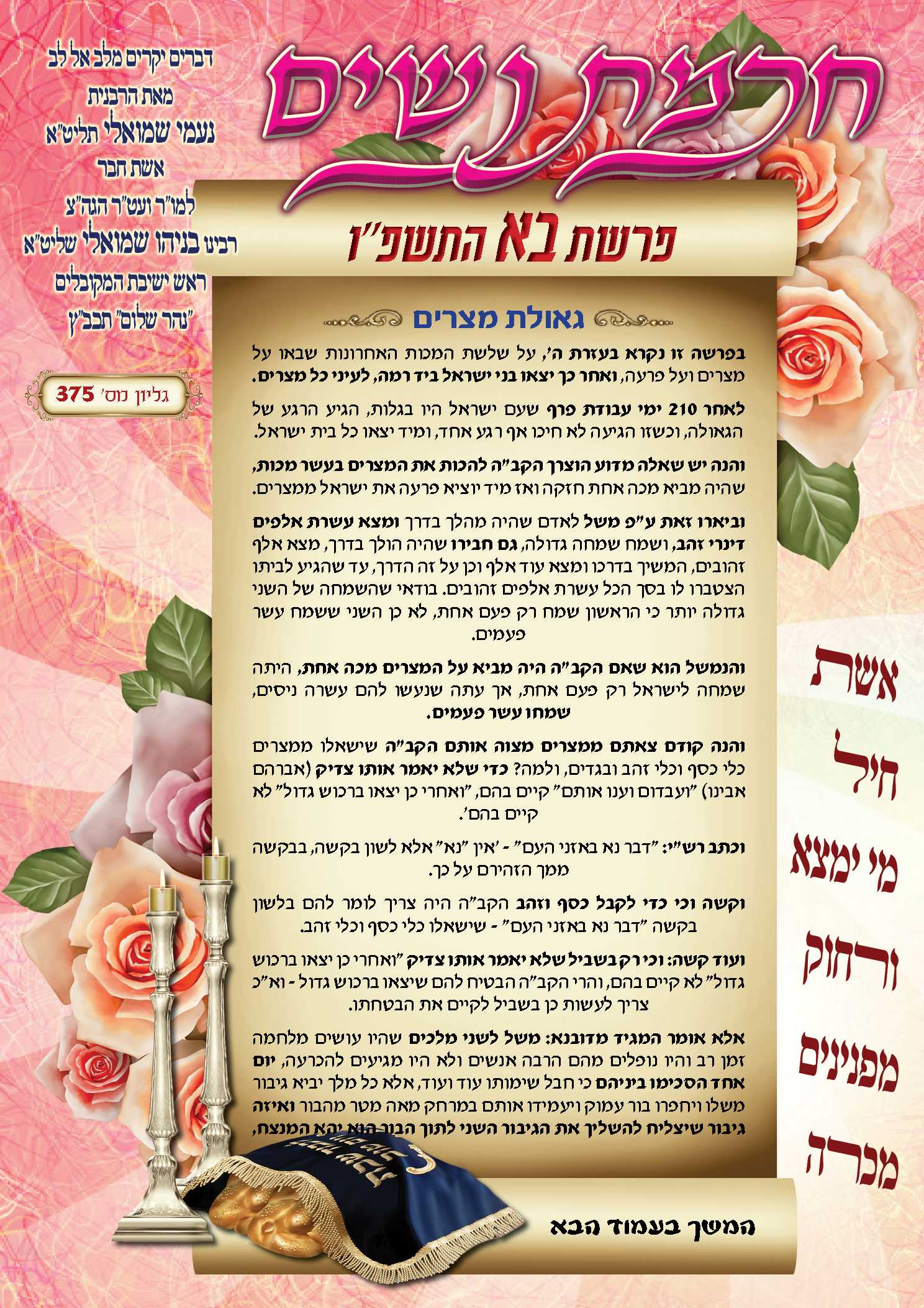 עלון חכמת נשים פרשת בא תשפ''ו